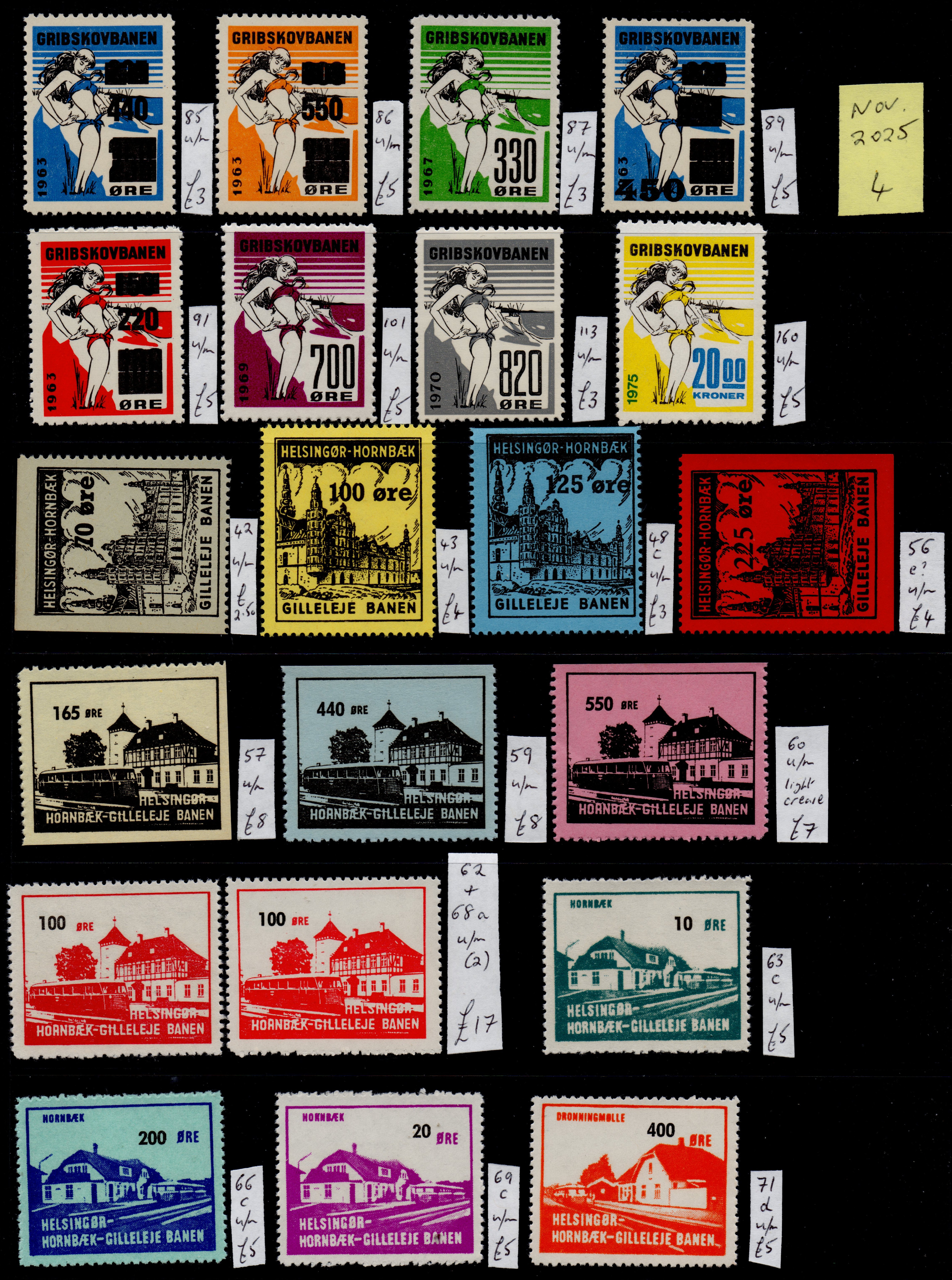 Denmark Danish Railway Parcel Stamps - Gribskov-Banen Hellsingor-Hornbaek-Gilleleje Banen